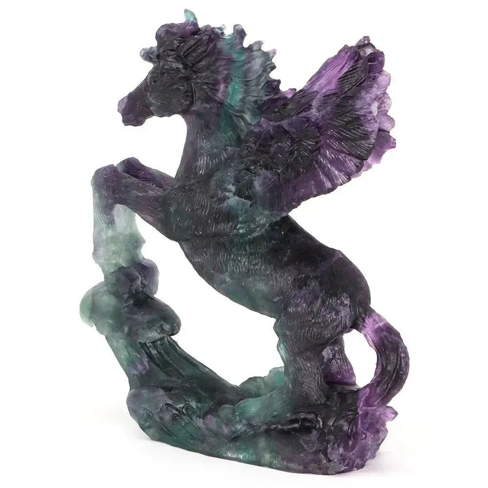 Fluorite Flying Horse Carving (8.5")-Carvings-Ali-Rainbow Fluorite-8.5"-Crystal Destiny