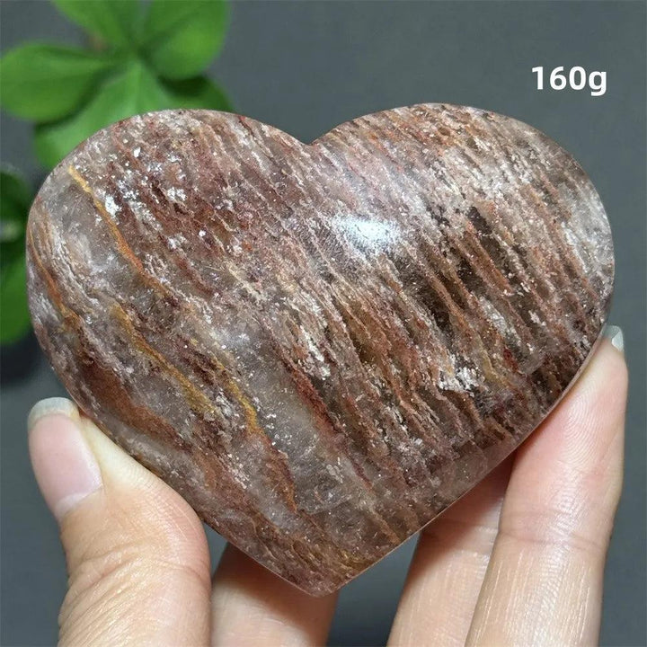 160g natural garden thousand-layer crystal heart ornament with brown layered patterns for spiritual healing and feng shui.