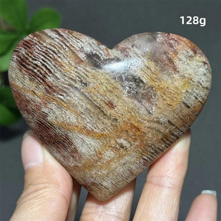 128g natural garden thousand-layer crystal heart for healing, featuring earthy red and gold banded patterns.