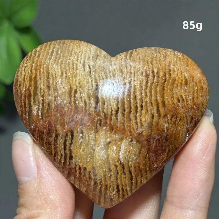 85g Natural Garden Thousand-Layer crystal heart ornament with unique golden layered patterns for healing and Feng Shui.