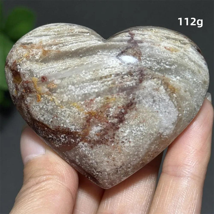 112g Natural Garden Thousand-Layer crystal heart ornament with unique earthy patterns for healing and Feng Shui decor.