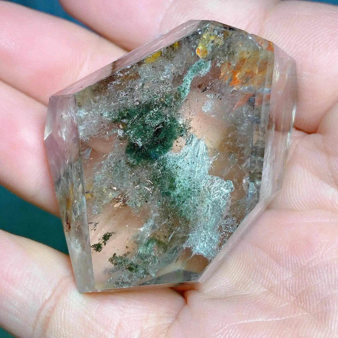 Polished Garden Quartz landscape freeform featuring green mossy inclusions and earthy tones for heart chakra healing.