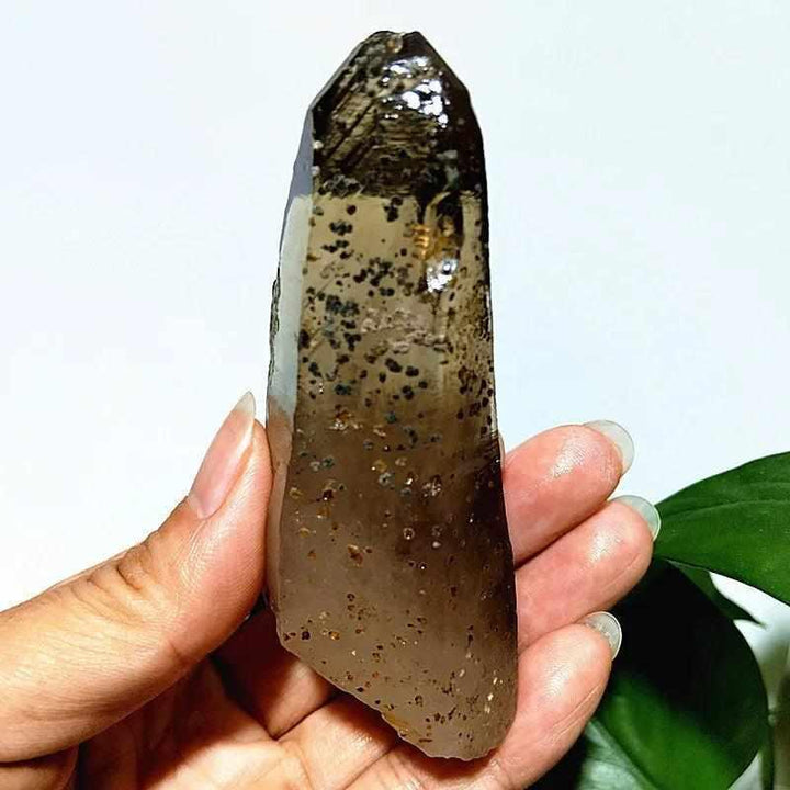 Polished Garden and Strawberry Quartz tower featuring mossy green and red inclusions for heart and root chakra healing.