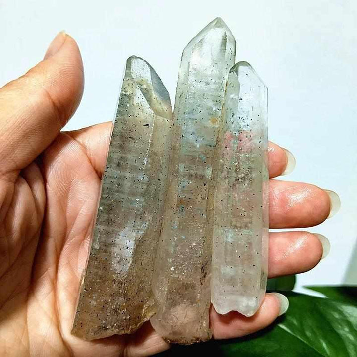 Polished Garden and Strawberry Quartz crystal tower featuring mossy green inclusions and red flecks for heart chakra healing.