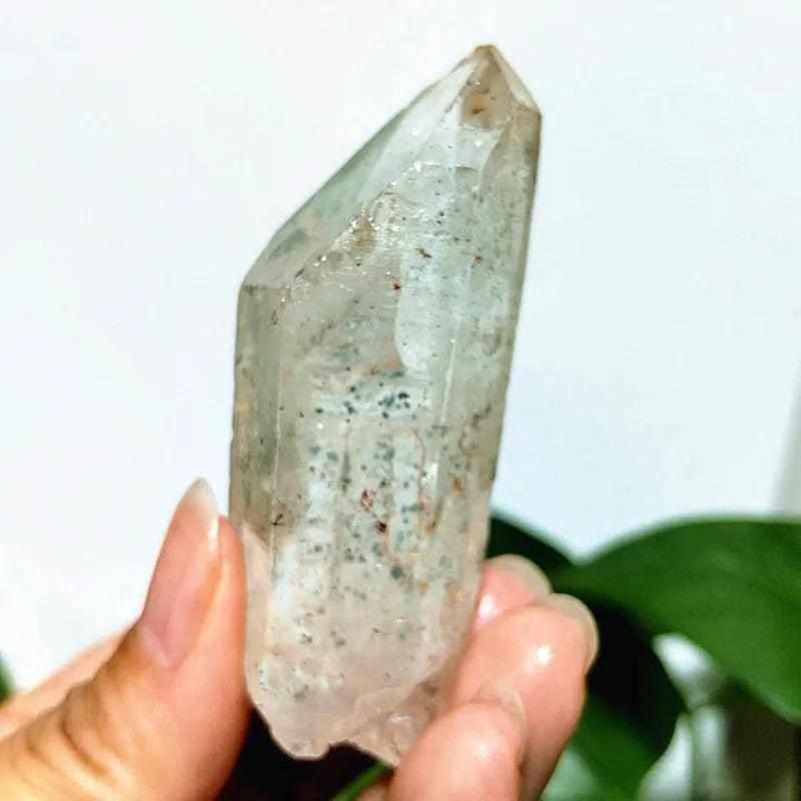 Polished Garden and Strawberry Quartz tower featuring mossy green inclusions and red flecks for heart chakra healing energy.