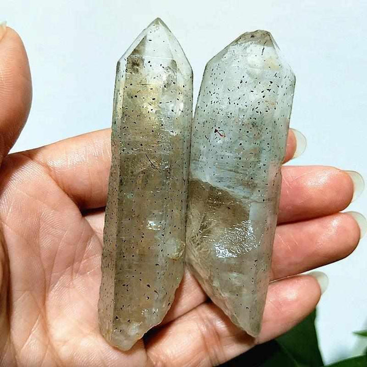 Polished Garden and Strawberry Quartz tower featuring mossy green inclusions and red flecks for heart chakra healing.