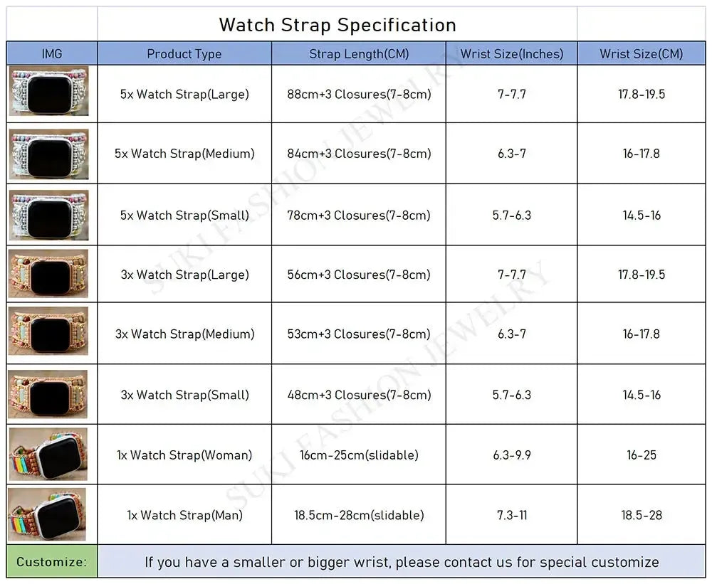 Gemstone Apple iWatch Band 3x Wrap Vegan Rope Boho-Bands-Ali-Jasper & Rodonite-Medium-42-49MM Watch Plate-Crystal Destiny