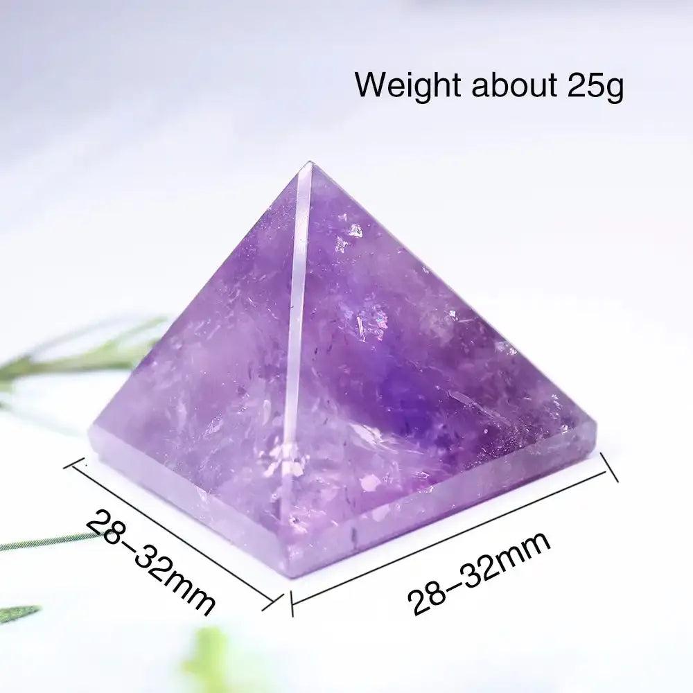 Polished purple amethyst Gemstone Mini Pyramid, 30mm sacred geometry crystal for focused intention and chakra healing.