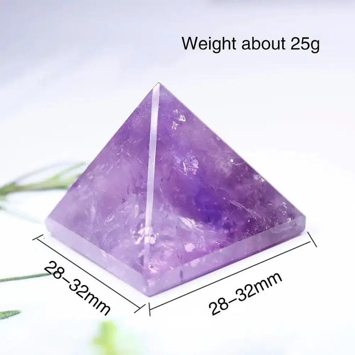 Polished purple amethyst Gemstone Mini Pyramid, 30mm sacred geometry crystal for focused intention and chakra healing.