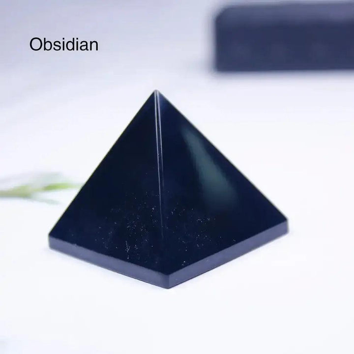 Polished black obsidian gemstone mini pyramid for grounding, 30mm sacred geometry crystal for focused intention.