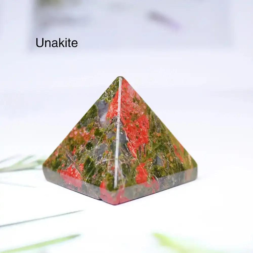 Polished Unakite gemstone mini pyramid, 30mm sacred geometry crystal for healing and focused intention.