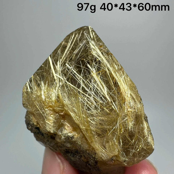 97g Gold Rutilated Quartz and Specular Hematite specimen featuring radiant golden needles for Solar Plexus chakra healing.