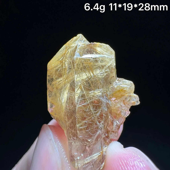 Gold rutilated quartz and specular hematite specimen with golden needles, perfect for solar plexus and root chakra healing.