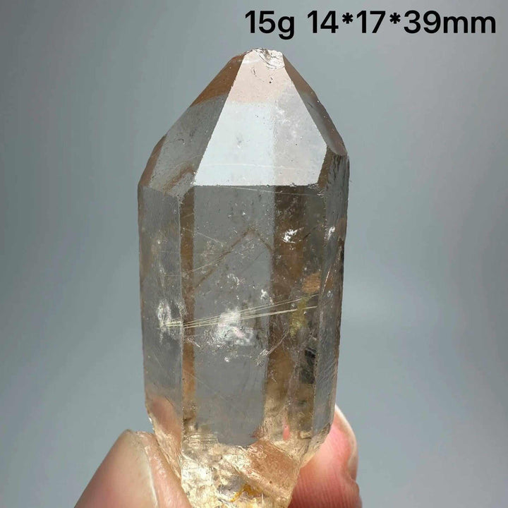Gold Rutilated Quartz and Specular Hematite crystal point with golden needles, 15g, for Solar Plexus and Root chakra healing.