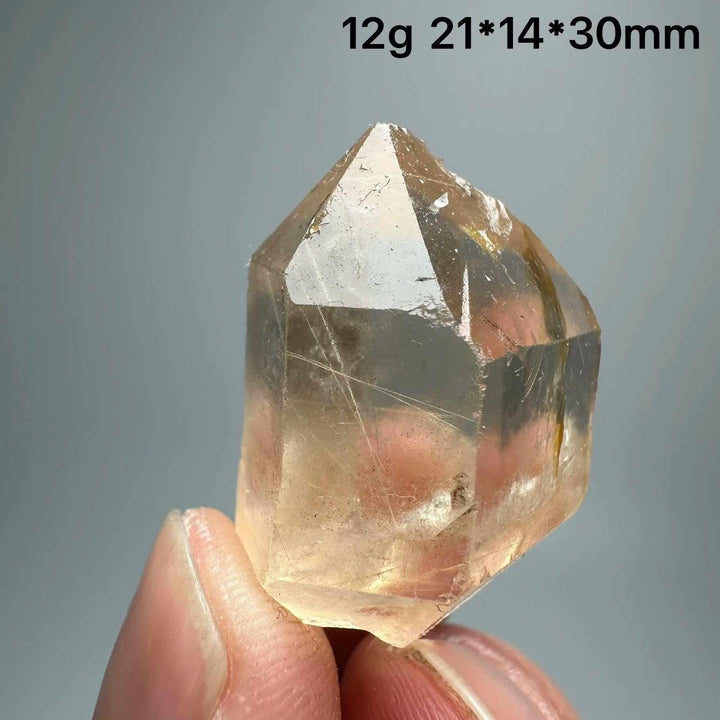 Gold rutilated quartz and specular hematite crystal specimen with golden needles, 12g, 21x14x30mm, for solar plexus healing.