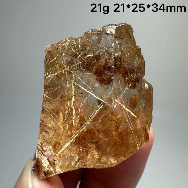 Natural Brazil Gold Rutilated Quartz crystal with golden rutile needles and specular hematite, 21g, 21*25*34mm.