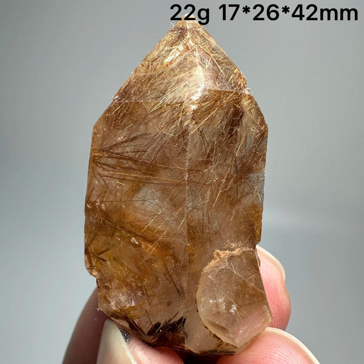 Natural Brazil Gold Rutilated Quartz crystal with fine golden rutile needles, 22g, 17*26*42mm.