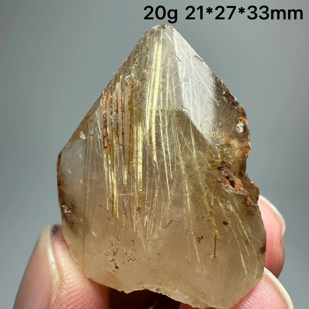 Natural Brazil Gold Rutilated Quartz crystal with golden hair-like inclusions, 20g, 21x27x33mm.