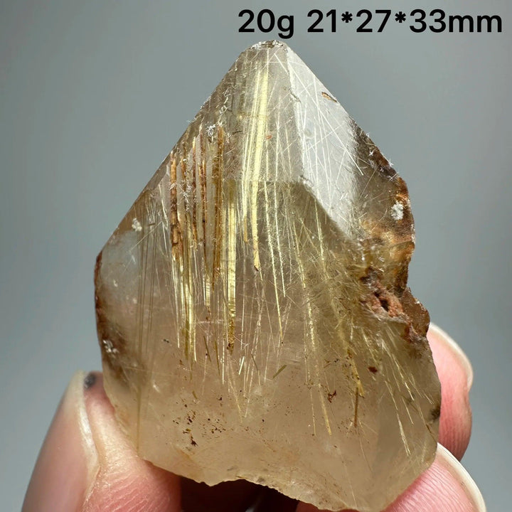 Natural Brazil Gold Rutilated Quartz crystal with golden hair-like inclusions, 20g, 21x27x33mm.