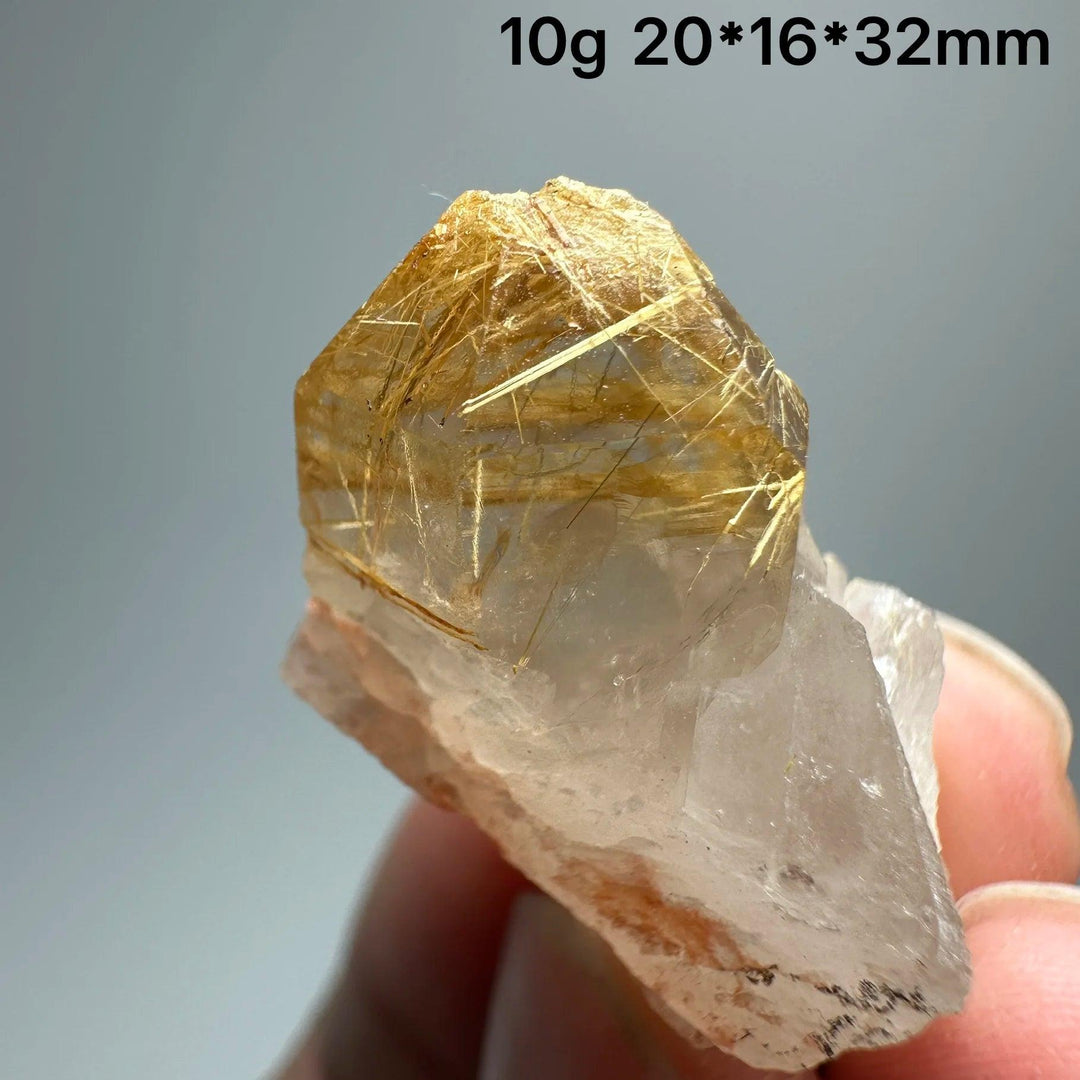 Natural Brazil Gold Rutilated Quartz crystal with golden rutile needles and specular hematite, 10g, 20*16*32mm.