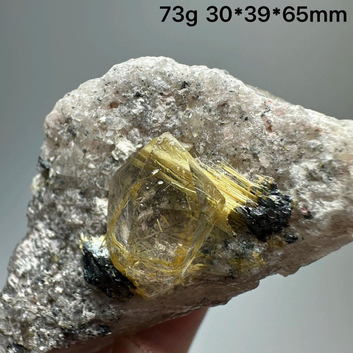Natural Brazil Gold Rutilated Quartz crystal with specular hematite, 73g, 30*39*65mm, feng shui style.