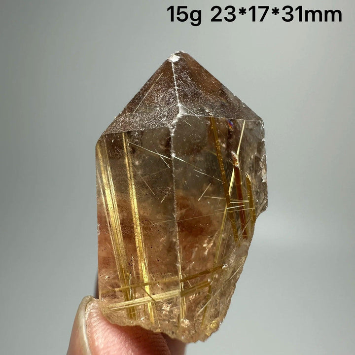 Natural Brazil Gold Rutilated Quartz crystal specimen, 15g, 23*17*31mm, with golden rutile needles.