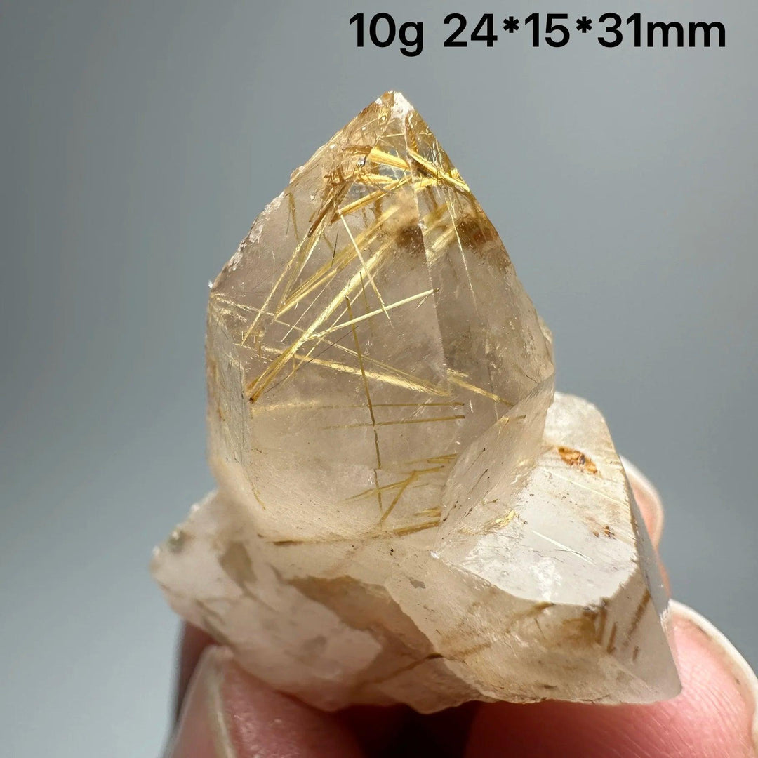 Natural Brazil Gold Rutilated Quartz crystal specimen, 10g, 24*15*31mm, with golden rutile needles.