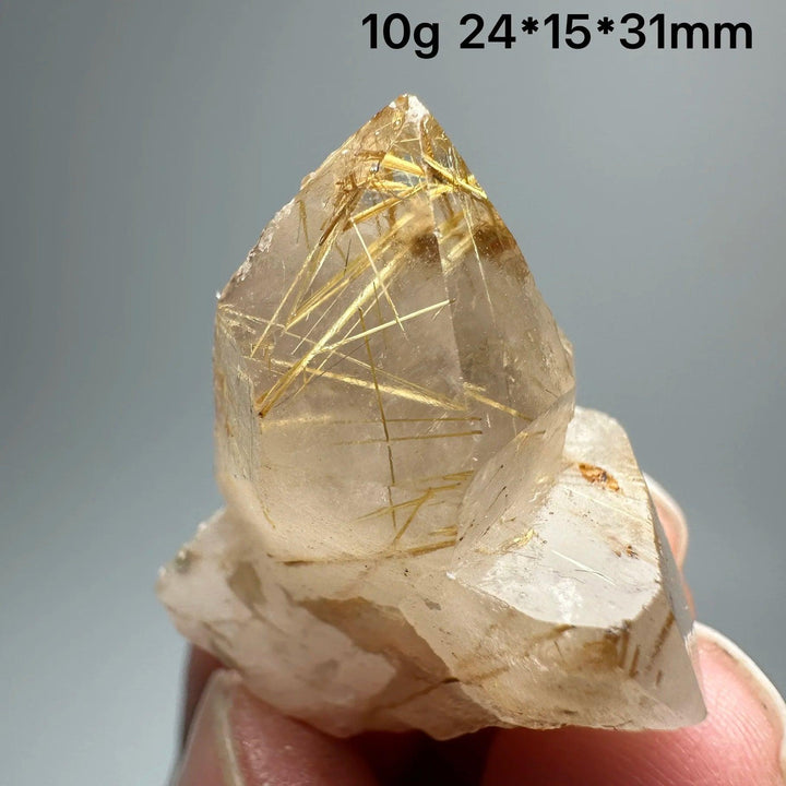 Natural Brazil Gold Rutilated Quartz crystal specimen, 10g, 24*15*31mm, with golden rutile needles.