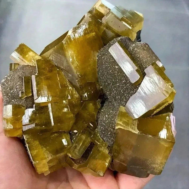 Radiant Golden Barite Crystal Cluster with warm honey-gold blades, enhancing abundance and spiritual insight.