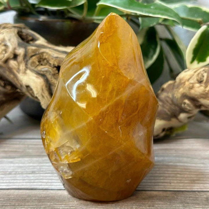 Radiant Golden Healer Quartz crystal flame, showcasing warm amber gold hues and glowing iron oxide inclusions.