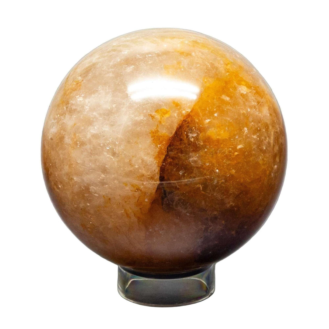 Ferruginous Golden Healer Quartz Sphere, 75-77mm, with warm golden-yellow hues and polished, smooth finish.