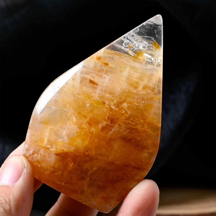 Polished Golden Healer Quartz teardrop freeform with warm, glowing yellow tones and clear crystal energy for your altar.