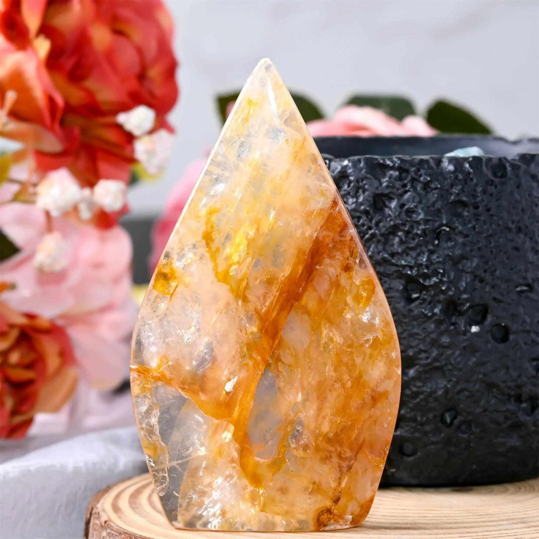 Polished Golden Healer Quartz teardrop freeform with warm yellow tones, perfect for uplifting energy on your altar.