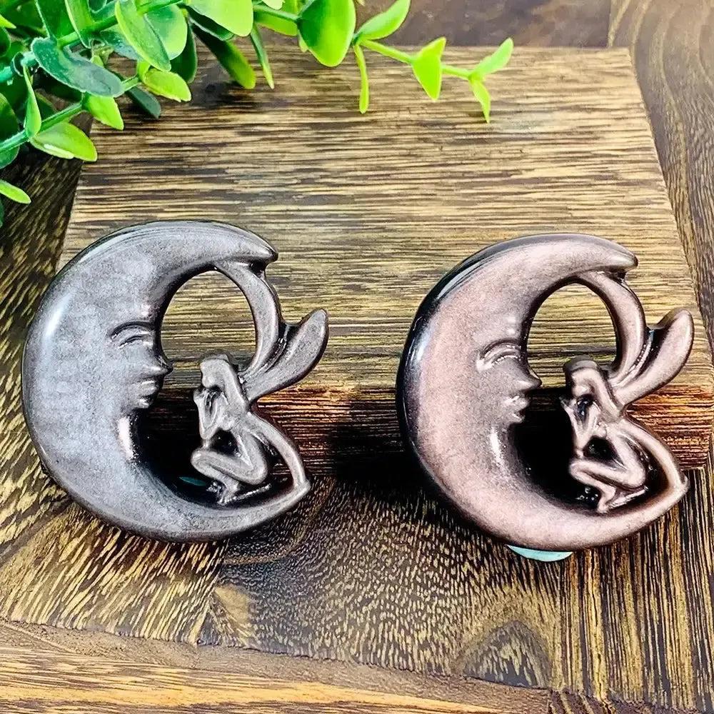 Golden Obsidian Moon & Fairy Crystal Carving
