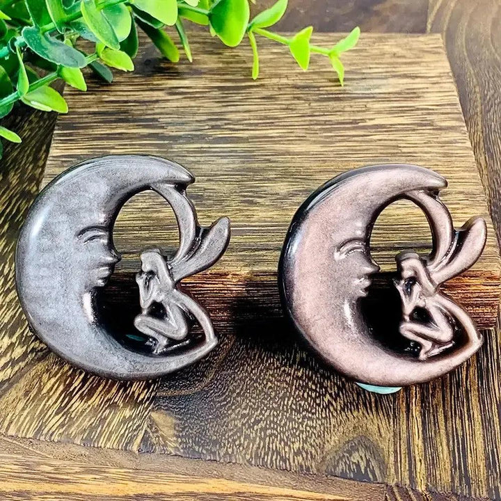 Golden Obsidian Moon & Fairy Crystal Carving