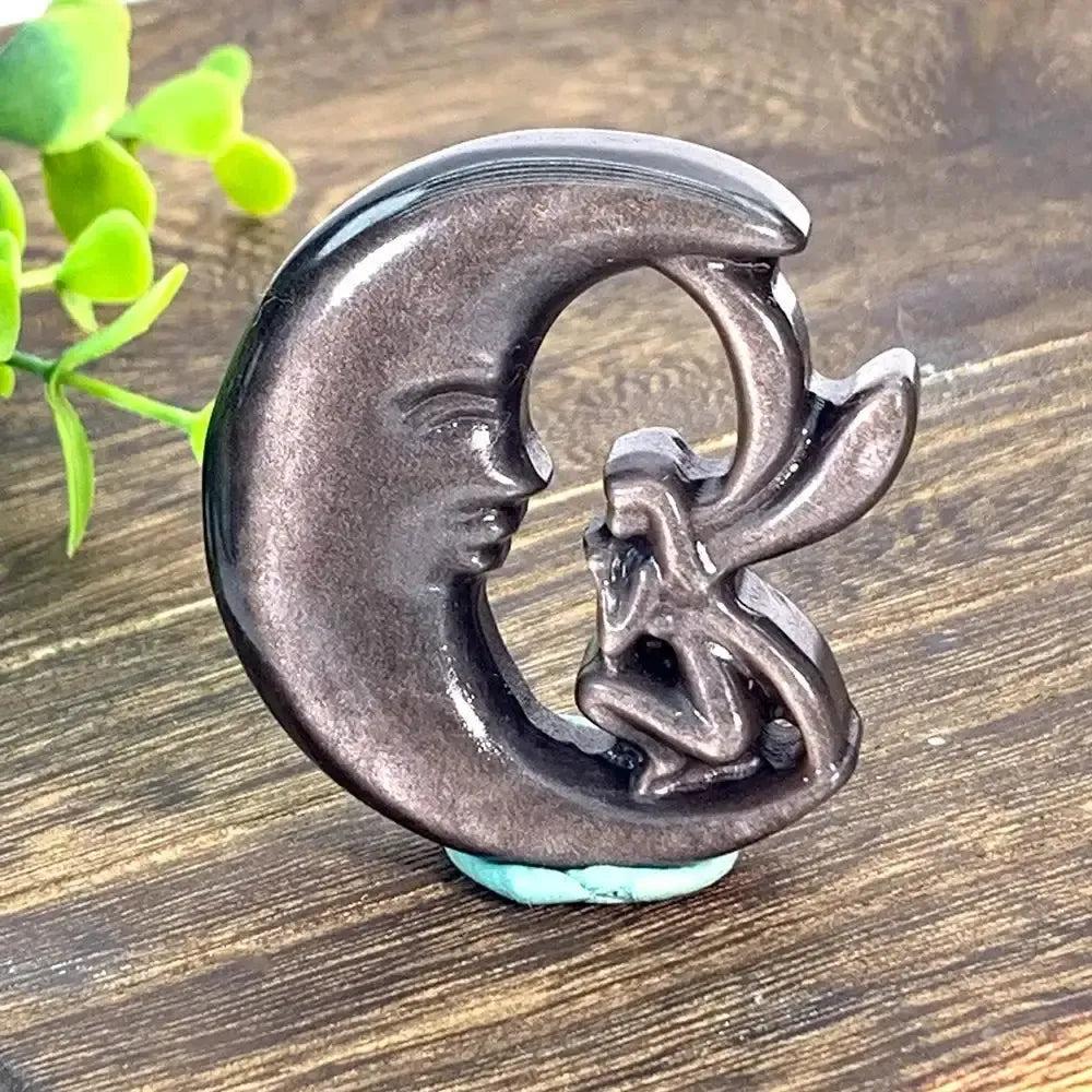 Golden Obsidian Moon & Fairy Crystal Carving