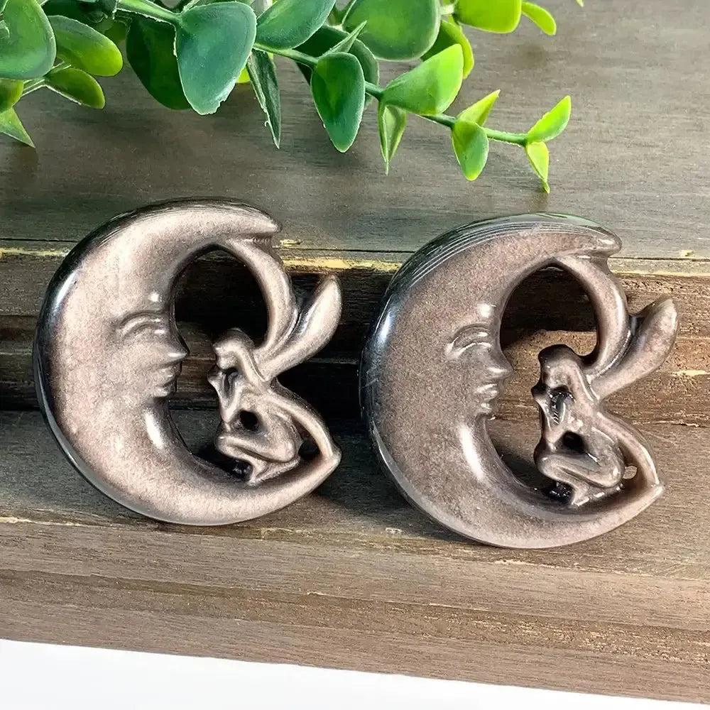Golden Obsidian Moon & Fairy Crystal Carving