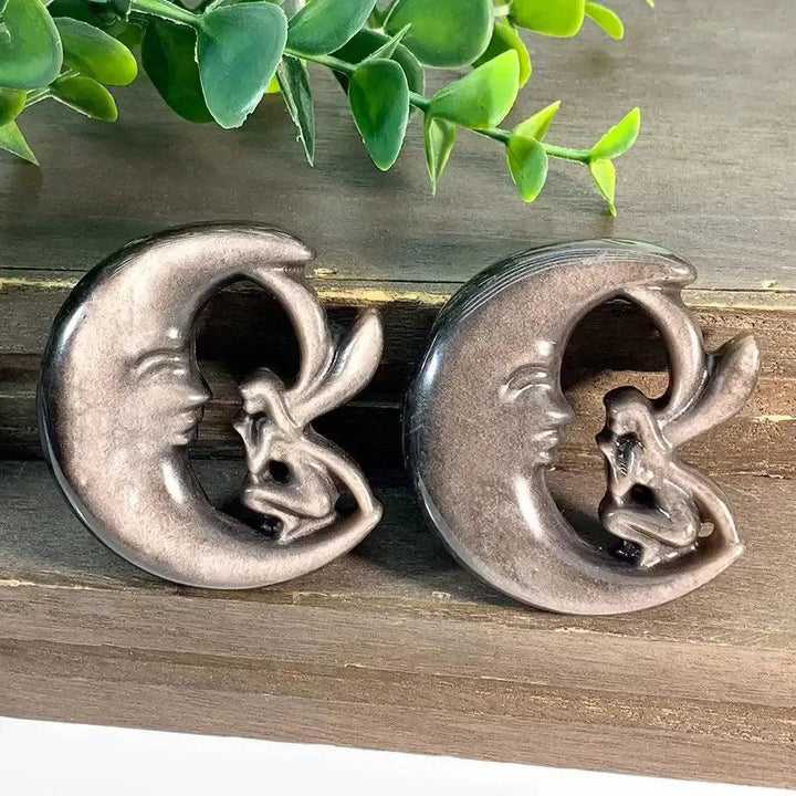 Golden Obsidian Moon & Fairy Crystal Carving