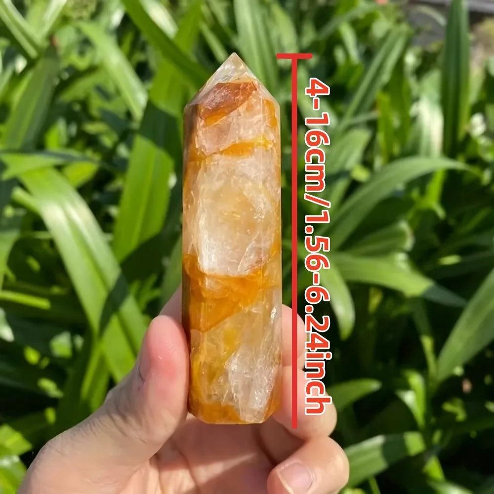Golden Quartz Crystal Tower with warm amber hues for confidence and solar plexus healing.
