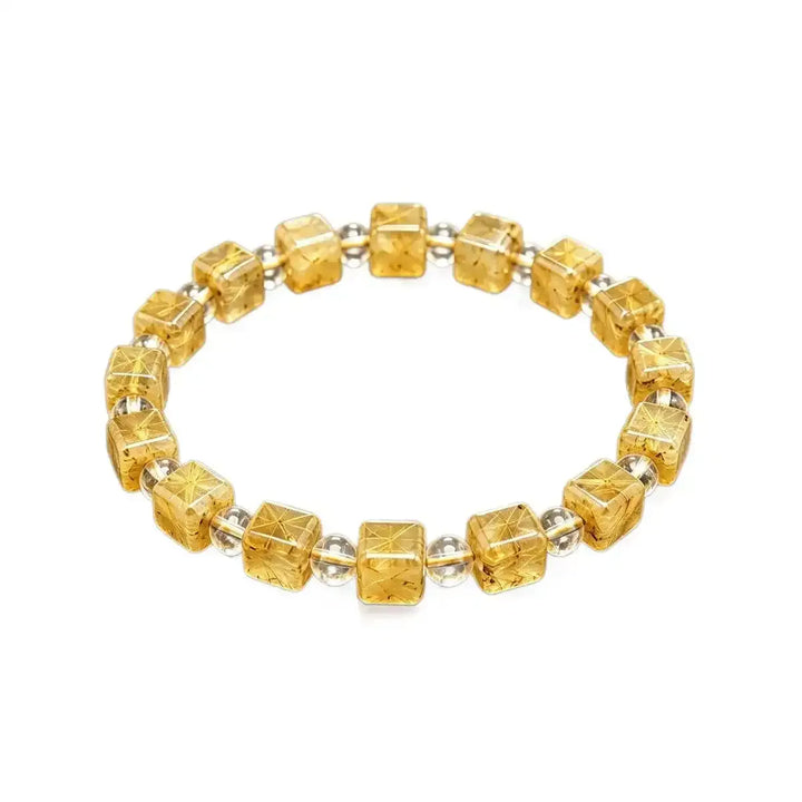 Golden Rutilated Quartz Square Bead Bracelet