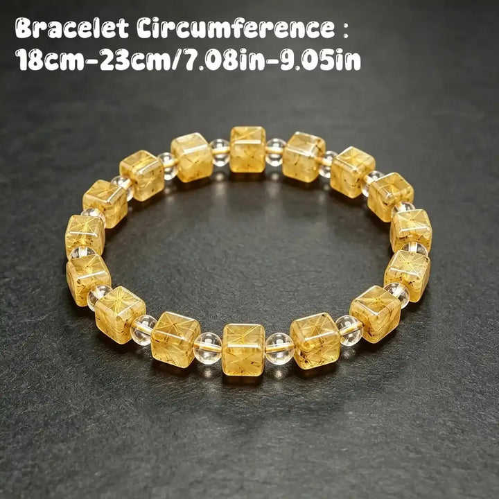 Golden Rutilated Quartz Square Bead Bracelet