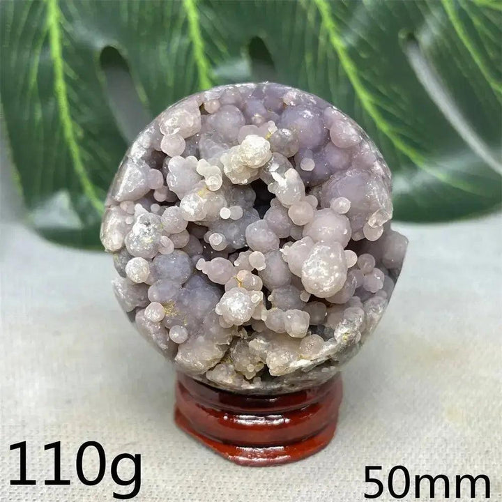 Indonesian Grape Agate Crystal Sphere, 110g, 50mm. Lilac, lavender, deep purple botryoidal formations for soothing energy.