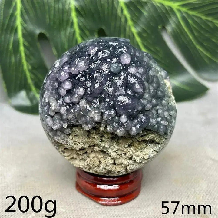 Indonesian Grape Agate Crystal Sphere, 200g, 57mm. Lilac, lavender, deep purple botryoidal formations for soothing energy.