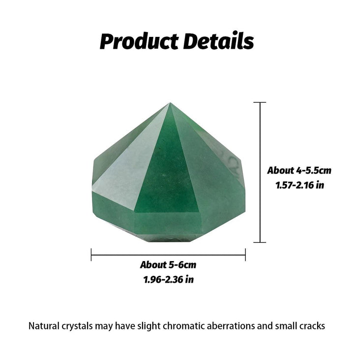Natural green aventurine quartz crystal pyramid for Reiki healing, 4-6cm tall, featuring a polished geometric design.