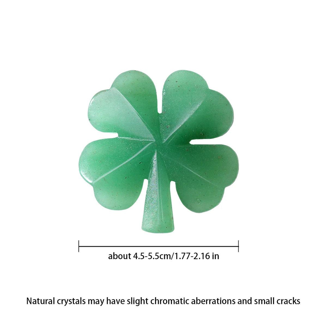 Green Aventurine four-leaf clover carving, 4.5-5.5cm, promoting luck and heart-centered growth.