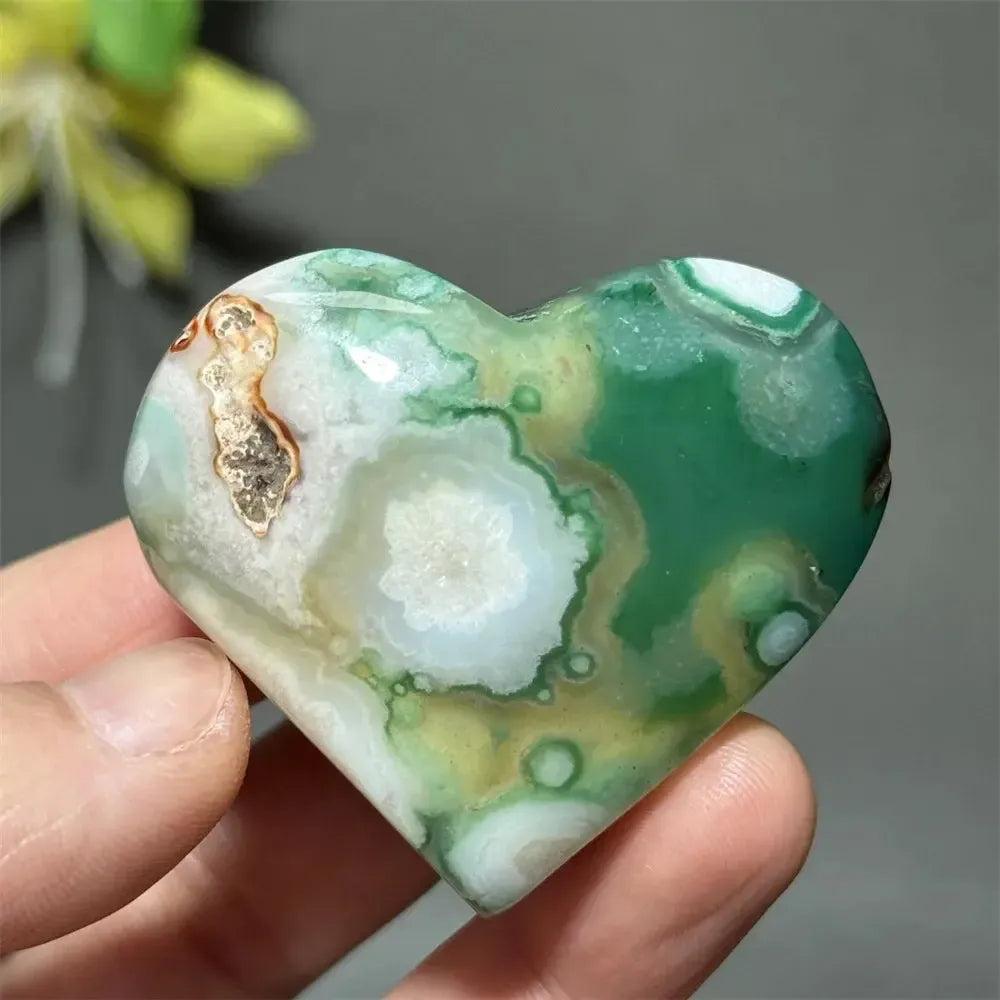 Green Cherry Agate Crystal Heart