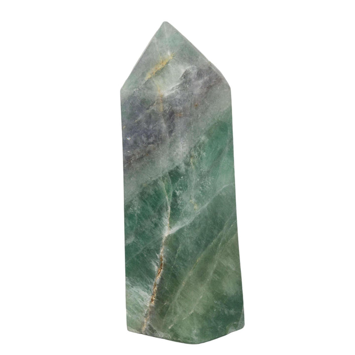 Vibrant Green Fluorite Tower, hand-polished with natural color depth, directing clarifying energy upward.