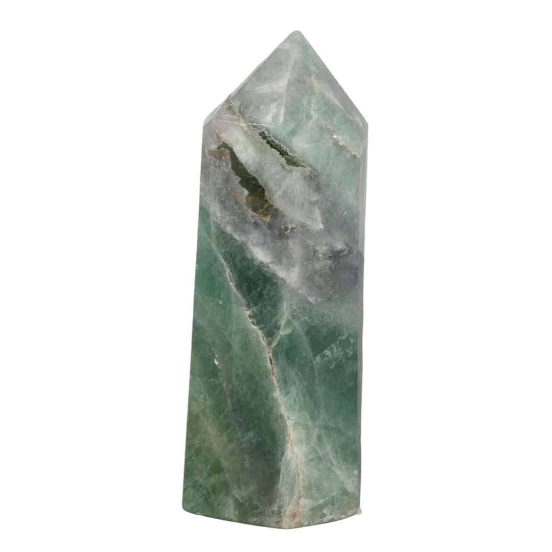 Vibrant Green Fluorite Tower, hand-polished, showcasing natural color depth and translucency for mental clarity.