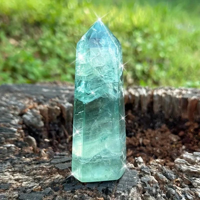Sparkling Green Fluorite Crystal Tower for mental clarity and heart healing.