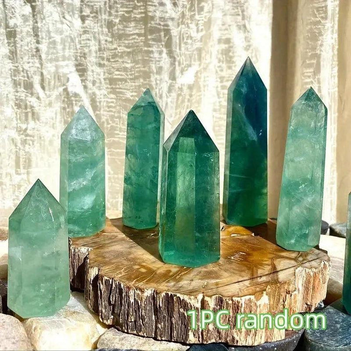 Translucent Green Fluorite Crystal Towers for mental clarity and heart healing.